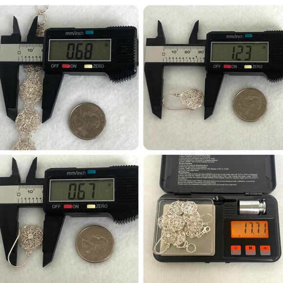 Sterling Silver 925 Round Scrollwork Filigree Link Bracelet & Dangle Earring Set - Picture 10 of 16